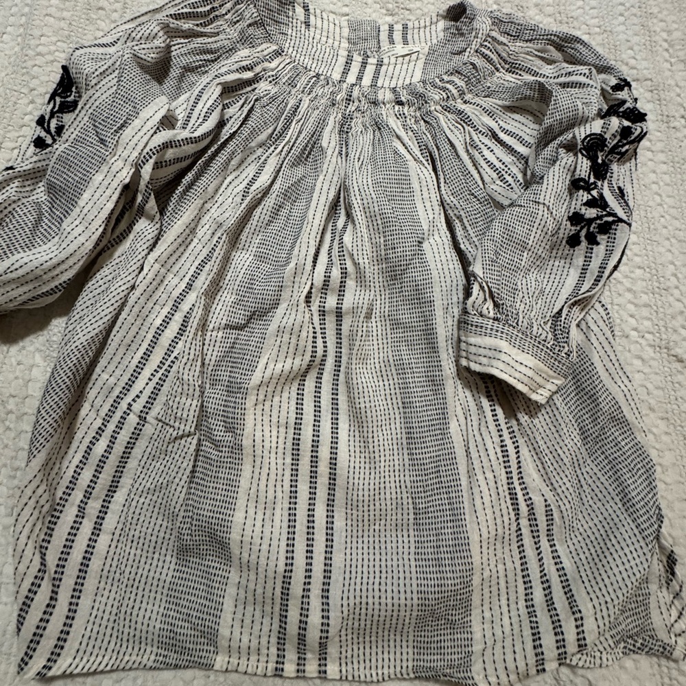Zara Kids Striped Blouse with Embroidered Sleeves | Size 11/12